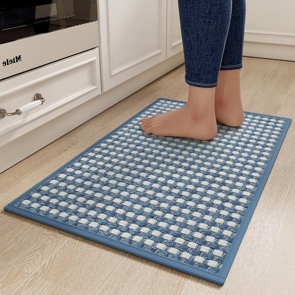 Kitchen Mats for Floor, Super Absorbent Kitchen Rugs Non Slip Washable, Rubber Backing Soft Chenille Braided Kitchen Runner Rug Standing Mat Sink Mat, Easy to Clean, Blue 17"x30"