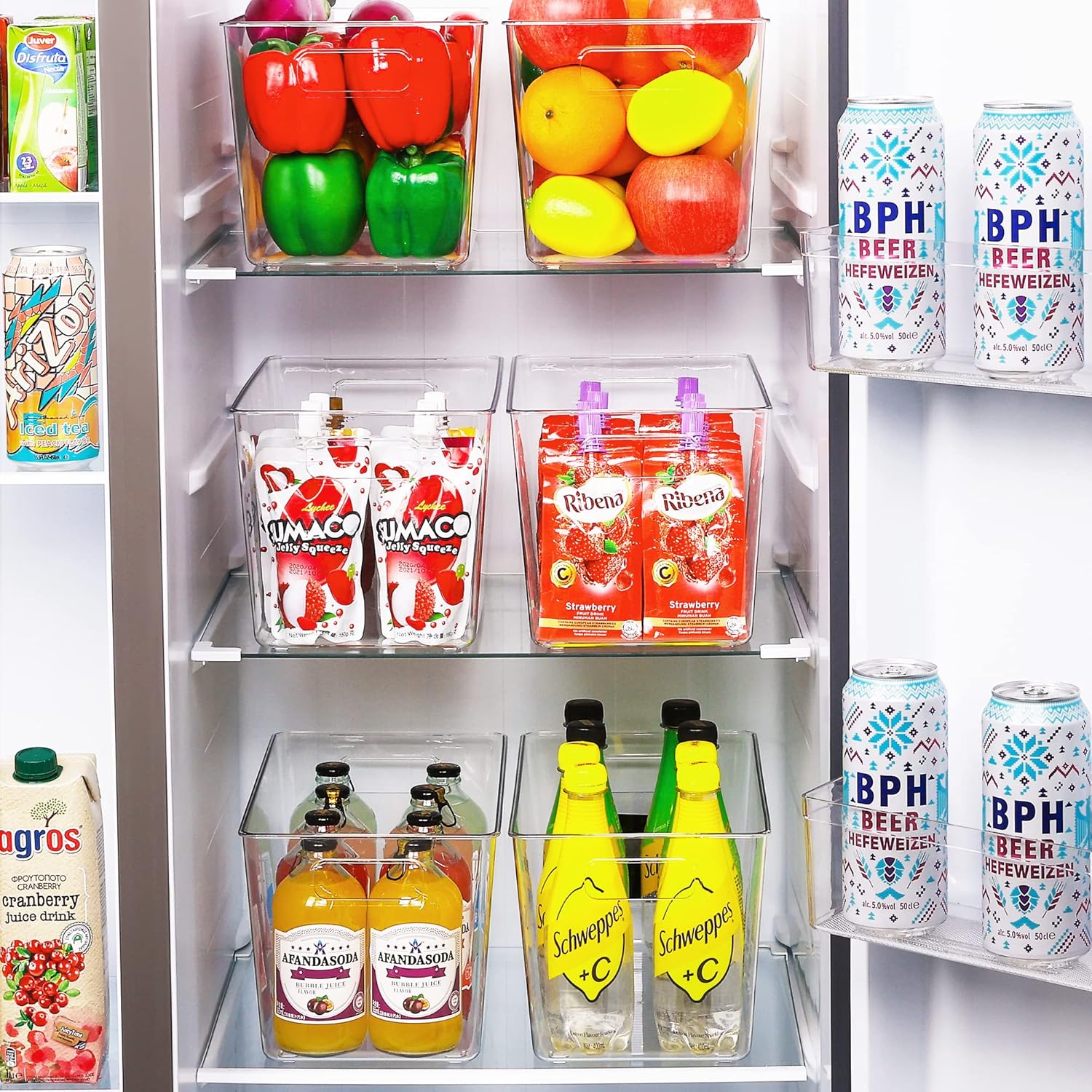 6 PCS Clear Plastic Storage Bins, Pantry Organizer Containers with Handle for Refrigerator, Fridge, Cabinet, Kitchen, Countertops, Cupboard, Home Organization and Storage, XL