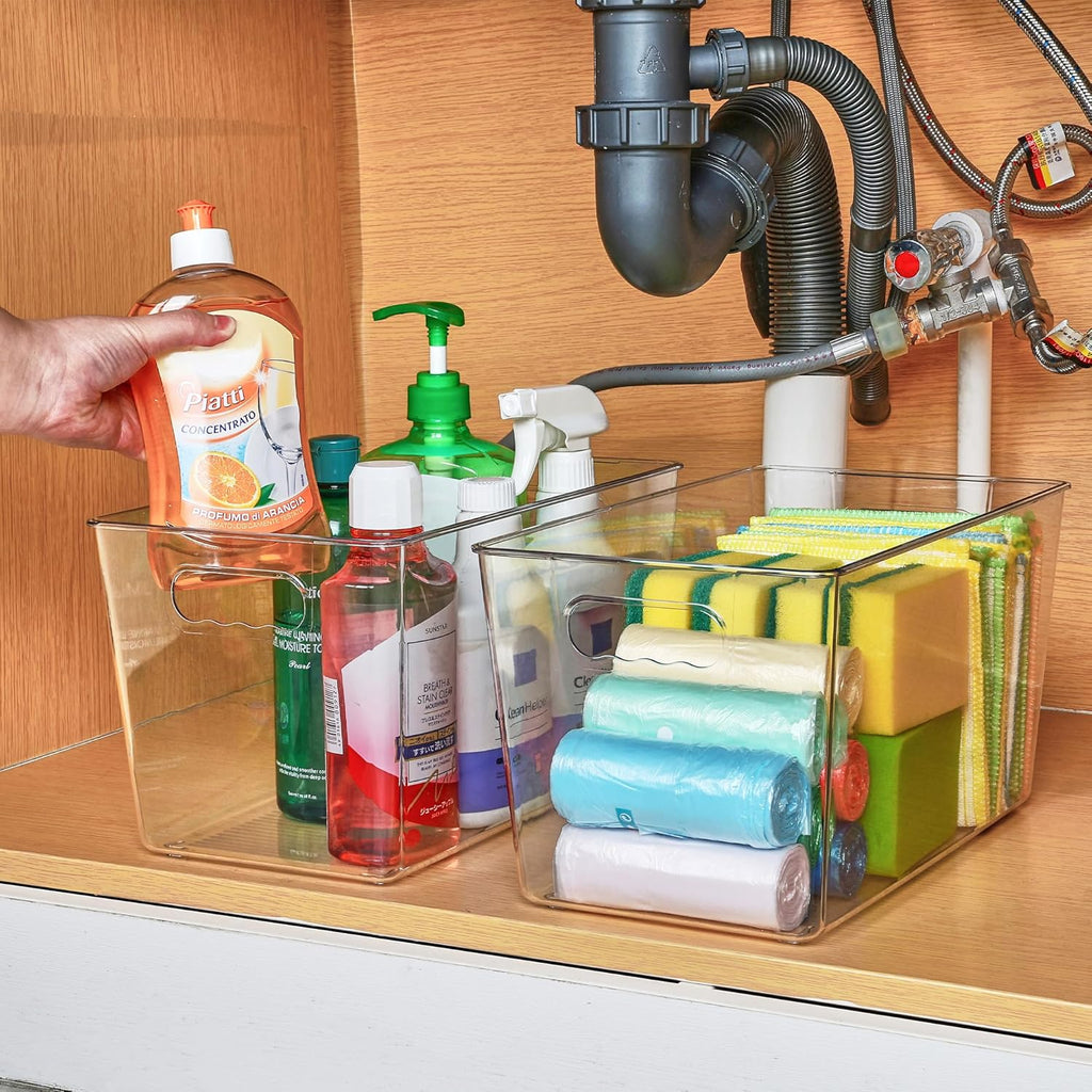 6 PCS Clear Plastic Storage Bins, Pantry Organizer Containers with Handle for Refrigerator, Fridge, Cabinet, Kitchen, Countertops, Cupboard, Home Organization and Storage, XL