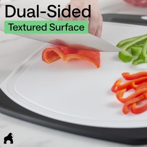 BPA-Free Reversible Kitchen Cutting Board Set of 3, US Designed, Nonporous, Juice Grooves Catch Liquid, Slip Resistant Border, Dishwasher Safe, Durable Large Food Chopping Boards, Black