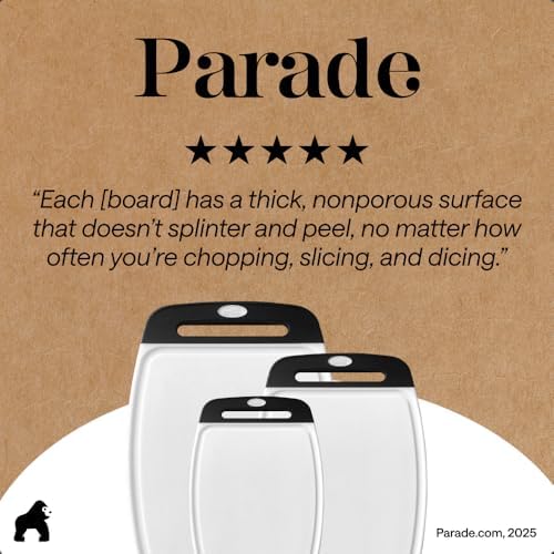 BPA-Free Reversible Kitchen Cutting Board Set of 3, US Designed, Nonporous, Juice Grooves Catch Liquid, Slip Resistant Border, Dishwasher Safe, Durable Large Food Chopping Boards, Black
