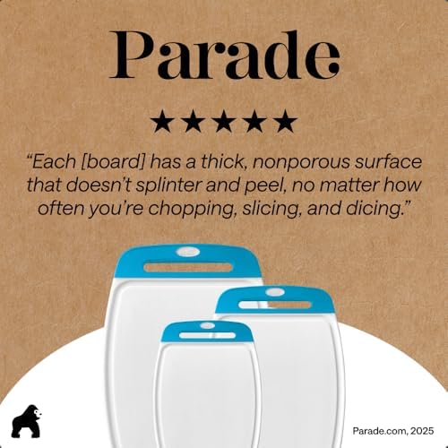 BPA-Free Reversible Kitchen Cutting Board Set of 3, US Designed, Nonporous, Juice Grooves Catch Liquid, Slip Resistant Border, Dishwasher Safe, Durable Large Food Chopping Boards,Aqua