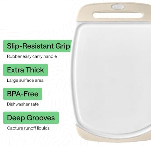 BPA-Free Reversible Kitchen Cutting Board Set of 3, US Designed, Nonporous, Juice Grooves Catch Liquid, Slip Resistant Border, Dishwasher Safe, Durable Large Food Chopping Boards, Almond