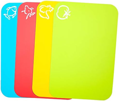 Small Flexible Plastic Cutting Board Mats, Cutting Boards Mats With Food Icons, Gripped Back and Dishwasher Safe, Set of 4 (7.5x11.4inch)