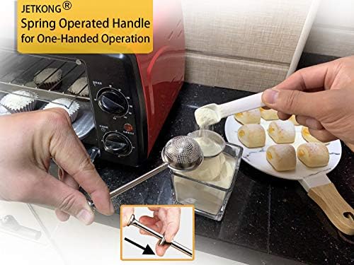 Powdered Sugar Shaker Duster Flour Dispenser Shaker with 18/8 Stainless Steel Spring-operated Handle for Sugar Flour and Spices