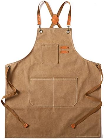 Tosewever Canvas Cross Back Chef Cotton Aprons for Men Women with Large Pockets