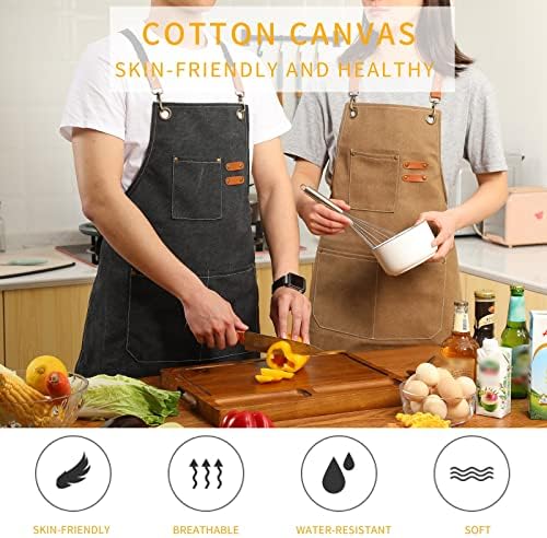 Tosewever Canvas Cross Back Chef Cotton Aprons for Men Women with Large Pockets