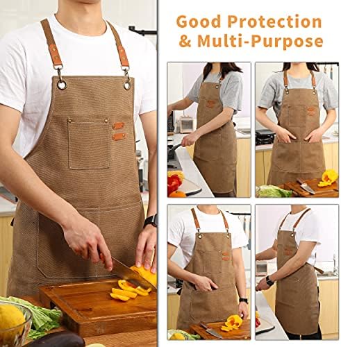 Tosewever Canvas Cross Back Chef Cotton Aprons for Men Women with Large Pockets