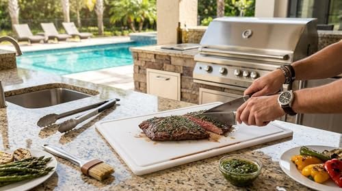 Extra-Large Plastic Cutting Board, Dishwasher- Safe Poly Chopping Board for Kitchen Meal Prep with Easy Grip Handle, 12-inch by 18-inch, White