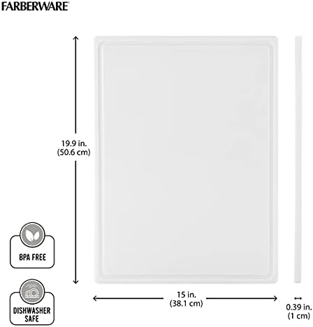 Extra-Large Plastic Cutting Board, Dishwasher- Safe Poly Chopping Board for Kitchen Meal Prep with Easy Grip Handle, 12-inch by 18-inch, White