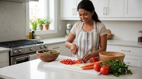 Extra-Large Plastic Cutting Board, Dishwasher- Safe Poly Chopping Board for Kitchen Meal Prep with Easy Grip Handle, 12-inch by 18-inch, White