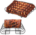 Stainless Steel Rib Rack, Holds Up to 4 Full Racks of Ribs for Smoking, Smoker Rack for Grilling, Nonstick BBQ Rib Rack Stand Holder