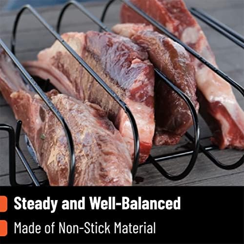 Stainless Steel Rib Rack, Holds Up to 4 Full Racks of Ribs for Smoking, Smoker Rack for Grilling, Nonstick BBQ Rib Rack Stand Holder