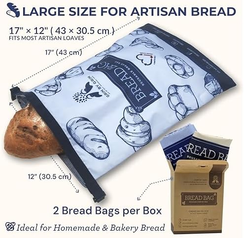 Bread Bags 2 Pack Reusable Zipper Bags for Homemade Bread Sourdough Extra Large Freezer Storage
