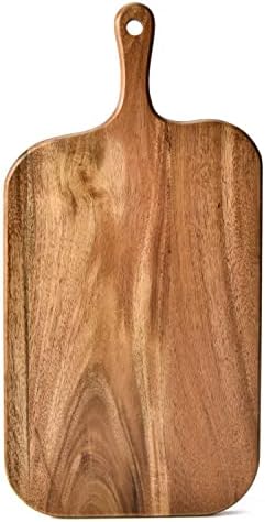Acacia Wood Cutting Board with Handle Wooden Charcuterie Board Paddle Cheese Board Serving Boards for Kitchen Meat, Pizza,Cheese, Bread, Vegetables &Fruits 15'' x 7.5'' x 0.6''