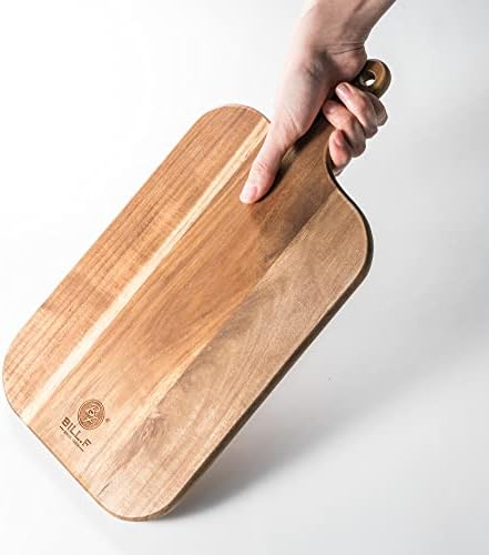 Acacia Wood Cutting Board with Handle Wooden Charcuterie Board Paddle Cheese Board Serving Boards for Kitchen Meat, Pizza,Cheese, Bread, Vegetables &Fruits 15'' x 7.5'' x 0.6''