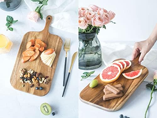 Acacia Wood Cutting Board with Handle Wooden Charcuterie Board Paddle Cheese Board Serving Boards for Kitchen Meat, Pizza,Cheese, Bread, Vegetables &Fruits 15'' x 7.5'' x 0.6''