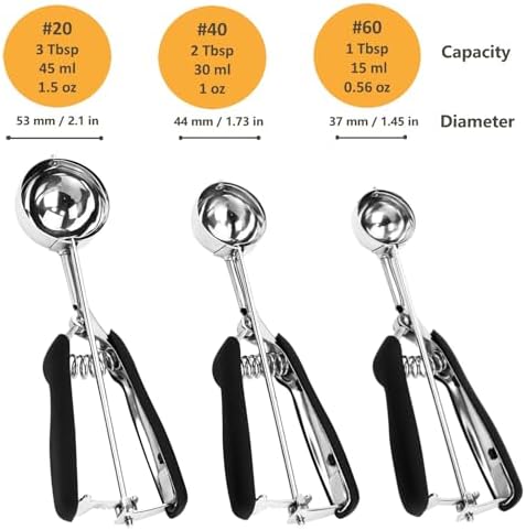Cookie Scoop Set, 3Pcs Ice Cream Scoop, Cookie Scoops for Baking Set of 3, 18/8 Stainless Steel Cookie Scooper for Baking, Ice Cream Scooper with Trigger Release, Cookie Dough Scoop with Non-slip Grip