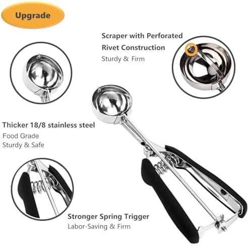 Cookie Scoop Set, 3Pcs Ice Cream Scoop, Cookie Scoops for Baking Set of 3, 18/8 Stainless Steel Cookie Scooper for Baking, Ice Cream Scooper with Trigger Release, Cookie Dough Scoop with Non-slip Grip