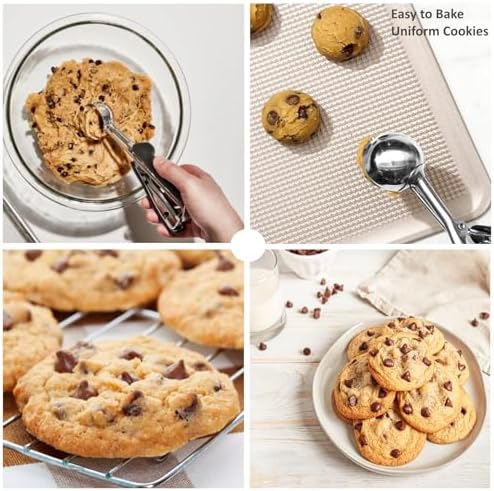 Cookie Scoop Set, 3Pcs Ice Cream Scoop, Cookie Scoops for Baking Set of 3, 18/8 Stainless Steel Cookie Scooper for Baking, Ice Cream Scooper with Trigger Release, Cookie Dough Scoop with Non-slip Grip