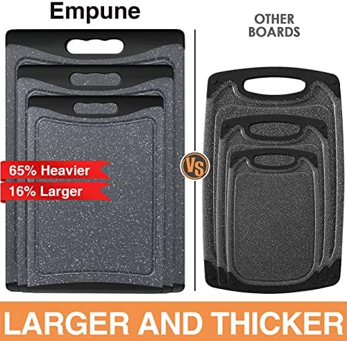 Extra Large Cutting Boards, Plastic Cutting Boards for Kitchen (Set of 3) Cutting Board Set Dishwasher Chopping Board with Juice Grooves Easy-Grip Handles, Dark Grey