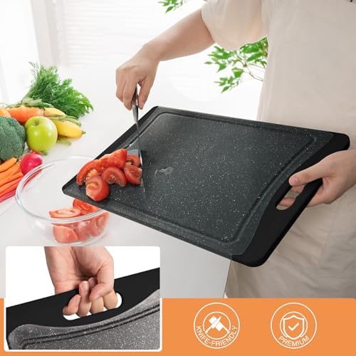 Extra Large Cutting Boards, Plastic Cutting Boards for Kitchen (Set of 3) Cutting Board Set Dishwasher Chopping Board with Juice Grooves Easy-Grip Handles, Dark Grey