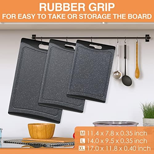 Extra Large Cutting Boards, Plastic Cutting Boards for Kitchen (Set of 3) Cutting Board Set Dishwasher Chopping Board with Juice Grooves Easy-Grip Handles, Dark Grey