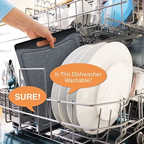 Extra Large Cutting Boards, Plastic Cutting Boards for Kitchen (Set of 3) Cutting Board Set Dishwasher Chopping Board with Juice Grooves Easy-Grip Handles, Dark Grey