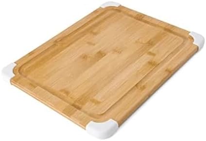 Nonslip Bamboo Cutting Board with Juice Groove, 11x14 Inch, White