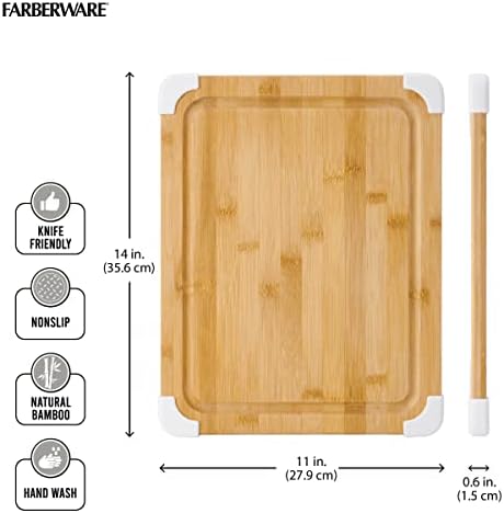 Nonslip Bamboo Cutting Board with Juice Groove, 11x14 Inch, White