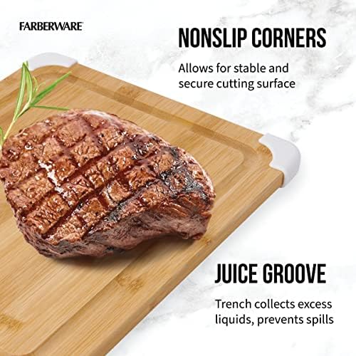 Nonslip Bamboo Cutting Board with Juice Groove, 11x14 Inch, White