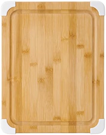 Nonslip Bamboo Cutting Board with Juice Groove, 11x14 Inch, White