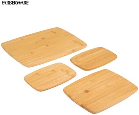 4-Piece Reversible Bamboo Cutting Board and Charcuterie Set, Assorted Sizes, Durable Wood Serving Boards for Cheese, Meats, and Prep