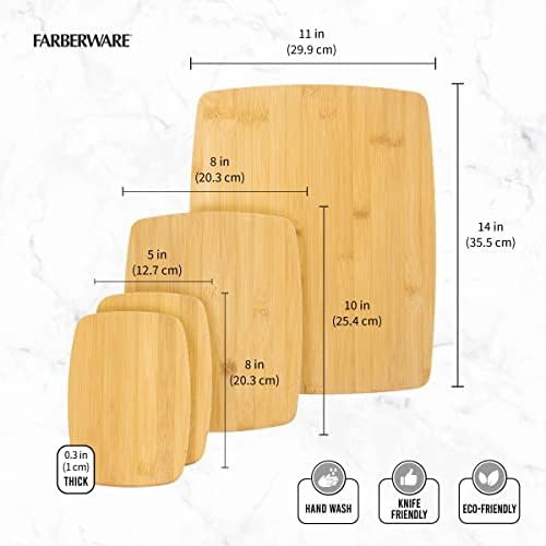 4-Piece Reversible Bamboo Cutting Board and Charcuterie Set, Assorted Sizes, Durable Wood Serving Boards for Cheese, Meats, and Prep