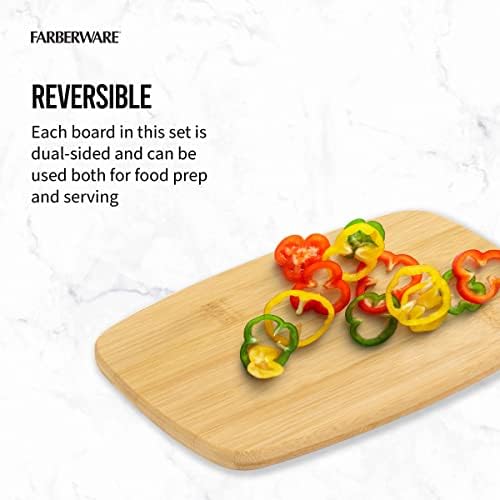 4-Piece Reversible Bamboo Cutting Board and Charcuterie Set, Assorted Sizes, Durable Wood Serving Boards for Cheese, Meats, and Prep