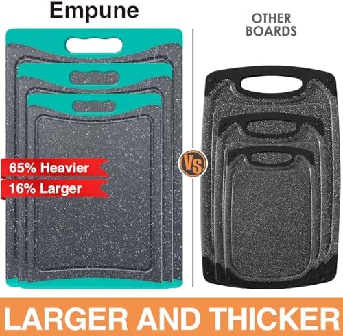 Extra Large Cutting Boards, Plastic Cutting Boards for Kitchen (Set of 3) Cutting Board Set Dishwasher Chopping Board with Juice Grooves Easy-Grip Handles, Turquoise