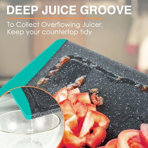 Extra Large Cutting Boards, Plastic Cutting Boards for Kitchen (Set of 3) Cutting Board Set Dishwasher Chopping Board with Juice Grooves Easy-Grip Handles, Turquoise
