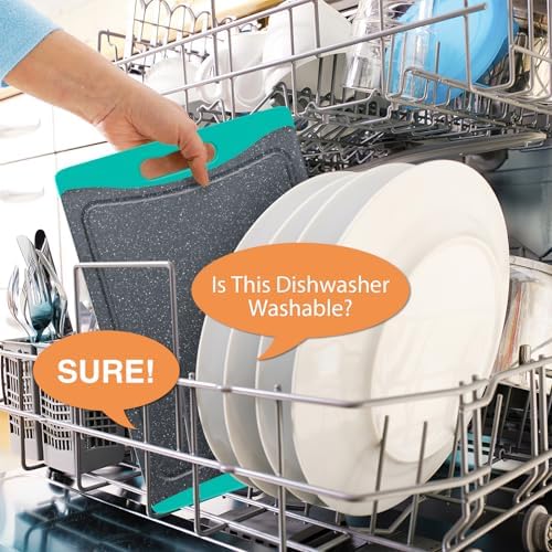 Extra Large Cutting Boards, Plastic Cutting Boards for Kitchen (Set of 3) Cutting Board Set Dishwasher Chopping Board with Juice Grooves Easy-Grip Handles, Turquoise