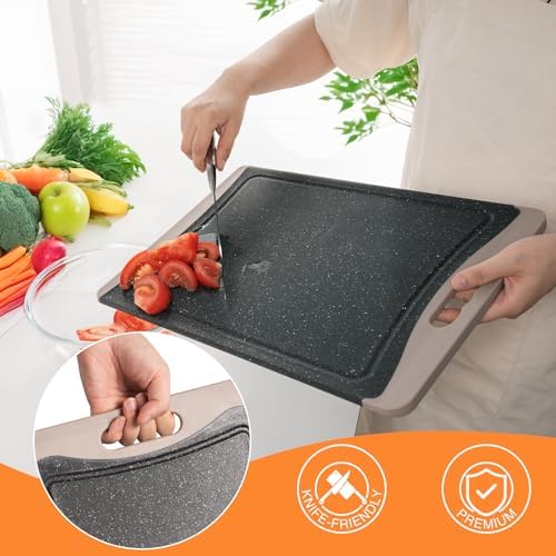 Extra Large Cutting Boards, Plastic Cutting Boards for Kitchen (Set of 3) Cutting Board Set Dishwasher Chopping Board with Juice Grooves Easy-Grip Handles, Almond Gray