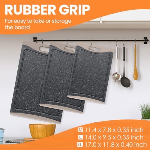 Extra Large Cutting Boards, Plastic Cutting Boards for Kitchen (Set of 3) Cutting Board Set Dishwasher Chopping Board with Juice Grooves Easy-Grip Handles, Almond Gray