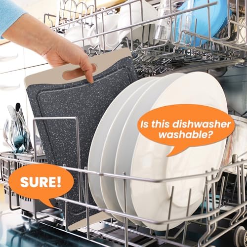 Extra Large Cutting Boards, Plastic Cutting Boards for Kitchen (Set of 3) Cutting Board Set Dishwasher Chopping Board with Juice Grooves Easy-Grip Handles, Almond Gray