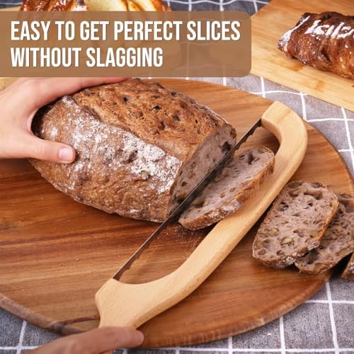 Woodever Bread Knife, 1 Pack Bread Slicer for Homemade Bread, 16'' Wooden Sourdough Bread Knife with Bow Design, Premium Stainless Steel Serrated Bread Cutter for Bagels and Baguettes