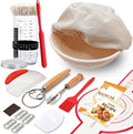 Complete Sourdough Starter Kit, Banneton Bread Proofing Basket with Glass Sourdough Starter Jar, Sourdough Bread Baking Supplies, 9'' Round Bread Proofing Basket, for Bread Making Baking Fermentation