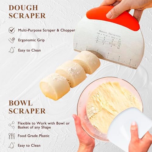 Complete Sourdough Starter Kit, Banneton Bread Proofing Basket with Glass Sourdough Starter Jar, Sourdough Bread Baking Supplies, 9'' Round Bread Proofing Basket, for Bread Making Baking Fermentation