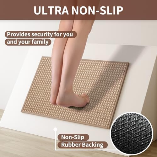 Kitchen Rugs Non Slip Washable, Rubber Backing Soft Chenille Braided Kitchen Mats for Floor, Super Absorbent Kitchen Runner Rug Standing Mat Sink Mat, Easy to Clean, Brown 17"x47"