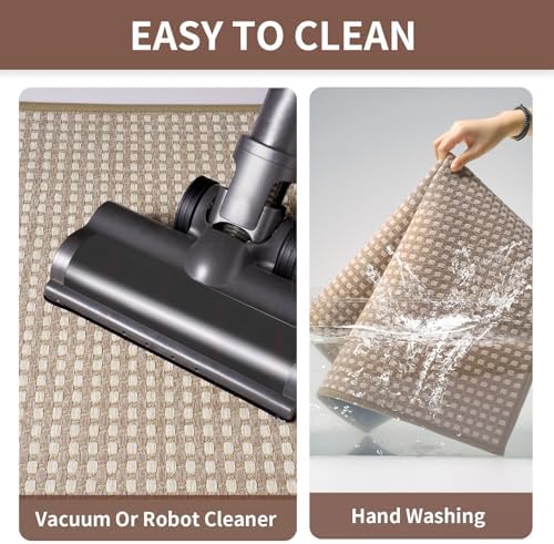 Kitchen Rugs Non Slip Washable, Rubber Backing Soft Chenille Braided Kitchen Mats for Floor, Super Absorbent Kitchen Runner Rug Standing Mat Sink Mat, Easy to Clean, Brown 17"x47"