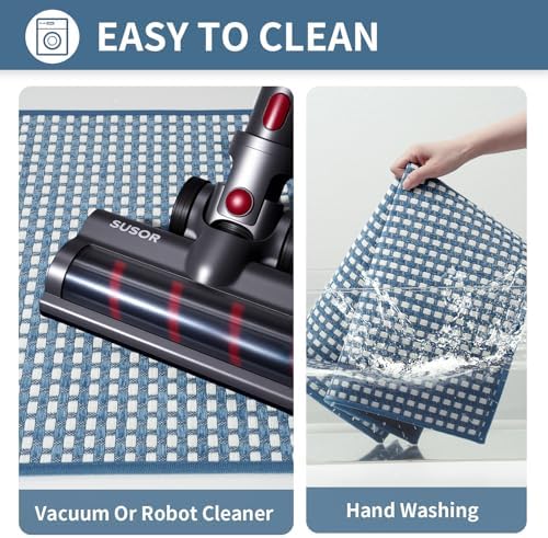 Kitchen Mats for Floor, Super Absorbent Kitchen Rugs Non Slip Washable, Rubber Backing Soft Chenille Braided Kitchen Runner Rug Standing Mat Sink Mat, Easy to Clean, Blue 17"x30"