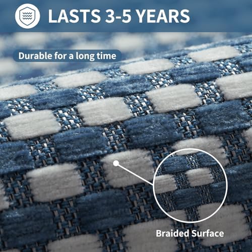 Kitchen Mats for Floor, Super Absorbent Kitchen Rugs Non Slip Washable, Rubber Backing Soft Chenille Braided Kitchen Runner Rug Standing Mat Sink Mat, Easy to Clean, Blue 17"x30"