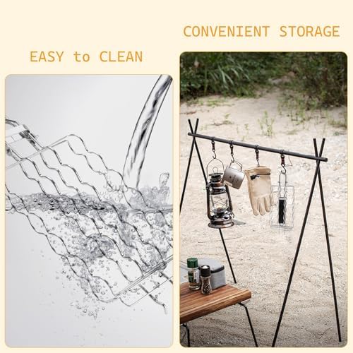 Hot Dog Holders for grilling with Brush - 6 hotdog bbq basket Stainless Steel Barbecue Mesh Clip，Removable Heat-Resistant Wooden Handle for Sausages, Steak, Vegetables Cooking, Easy to Clean & Store