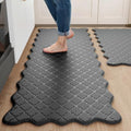 Upgrade Scalloped Embossed Kitchen Mats for Floor 2PCS Cushioned Anti Fatigue Waterproof Foam Kitchen Rugs Non Slip Washable Comfort Standing Mat for Office Sink Laundry, Black